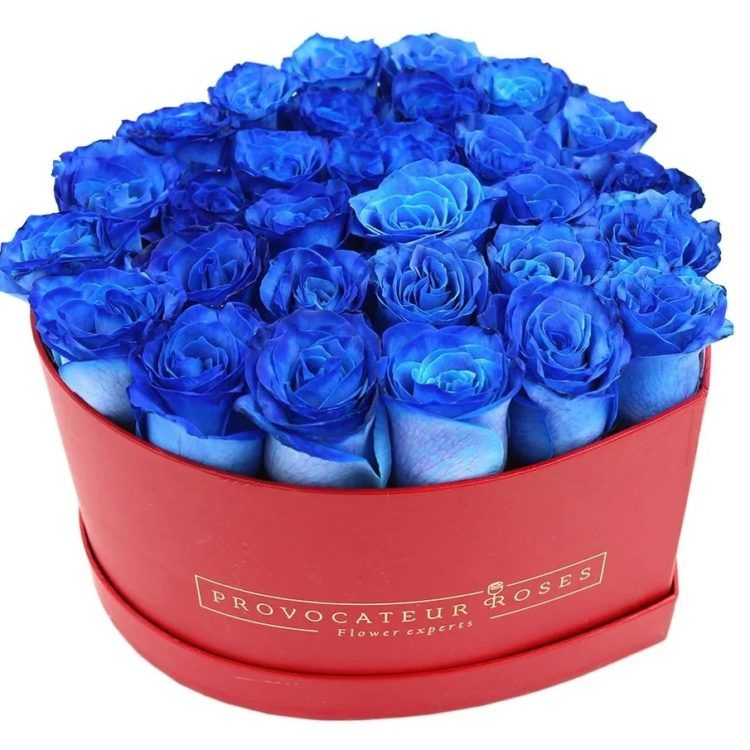 Caja corazon rosas frescas azules