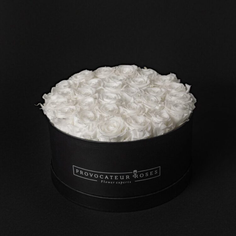 Caja Redonda de Rosas Preservadas pure white