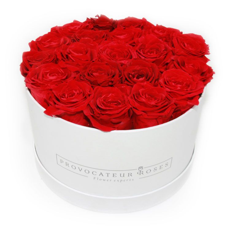 Caja Redonda blanca con rosas rojas frescas