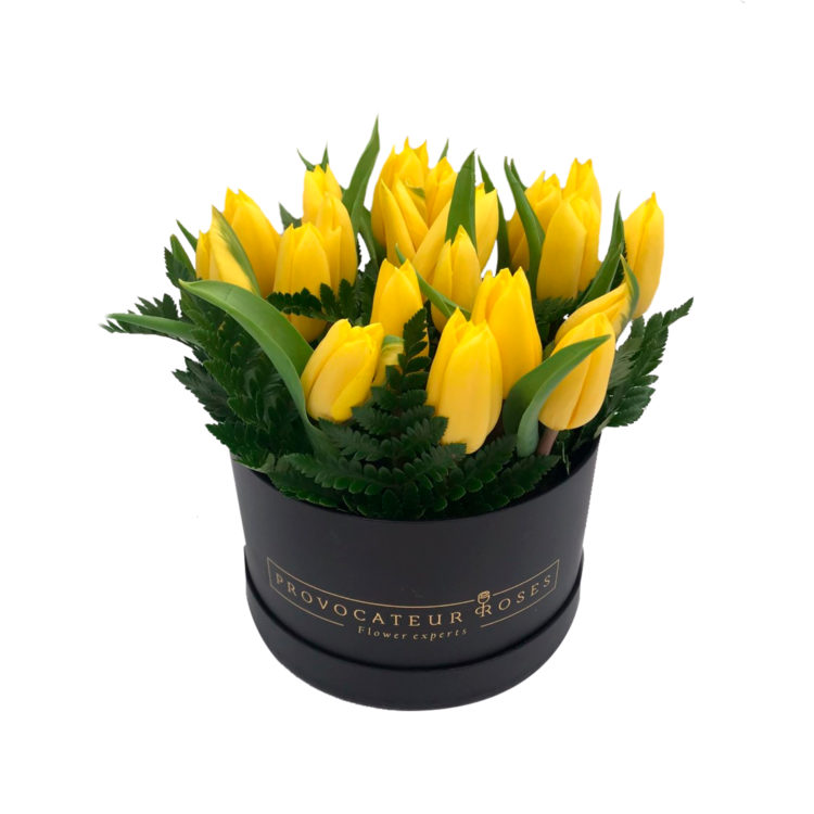 Caja de tulipanes amarillos