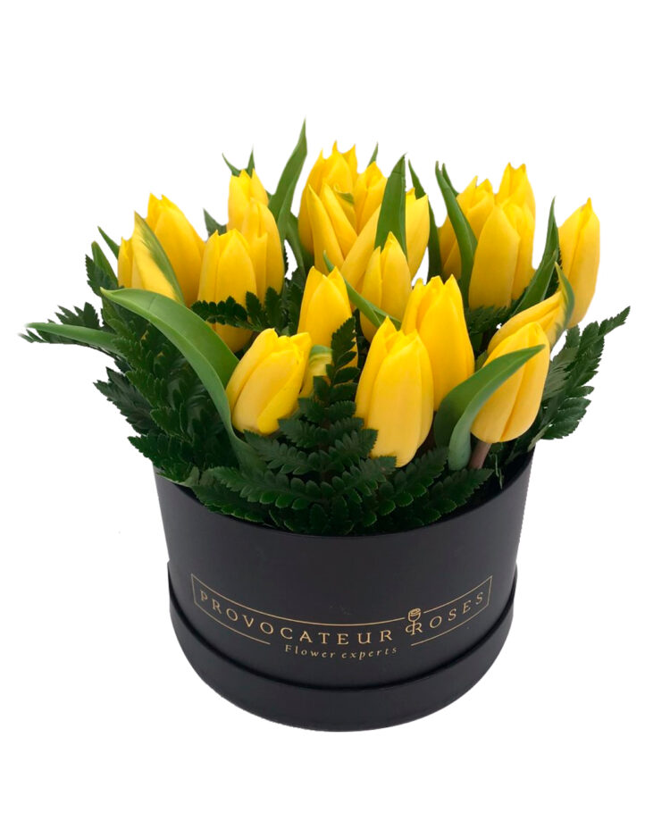 Caja de tulipanes amarillos