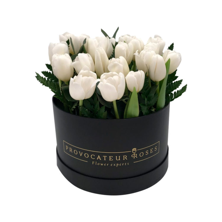 Caja de tulipanes blancos