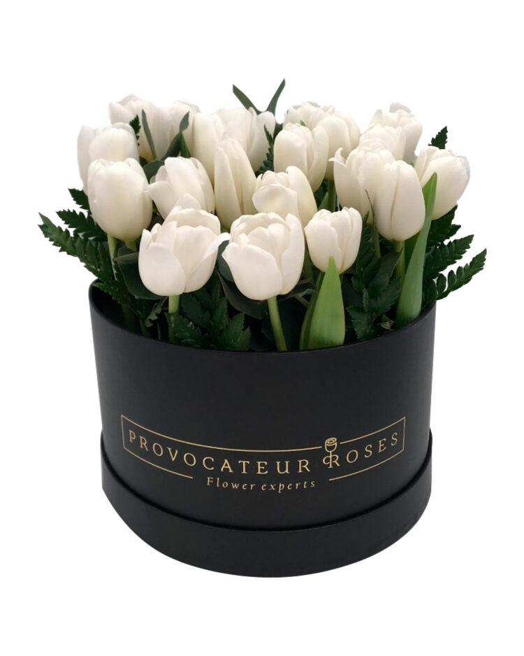 Caja de tulipanes blancos