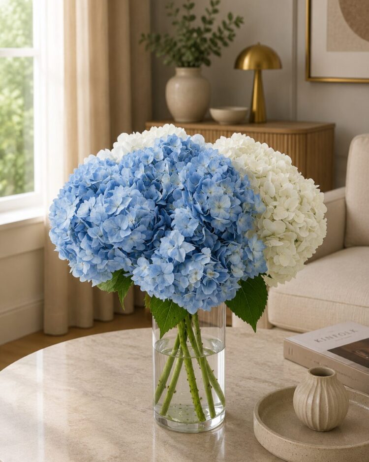 Ramo de hortensias premium blancas y azules