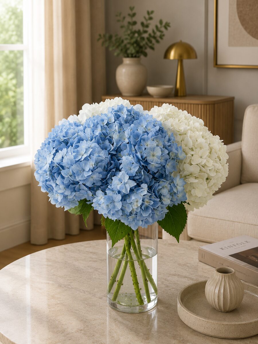 Ramo de hortensias premium blancas y azules