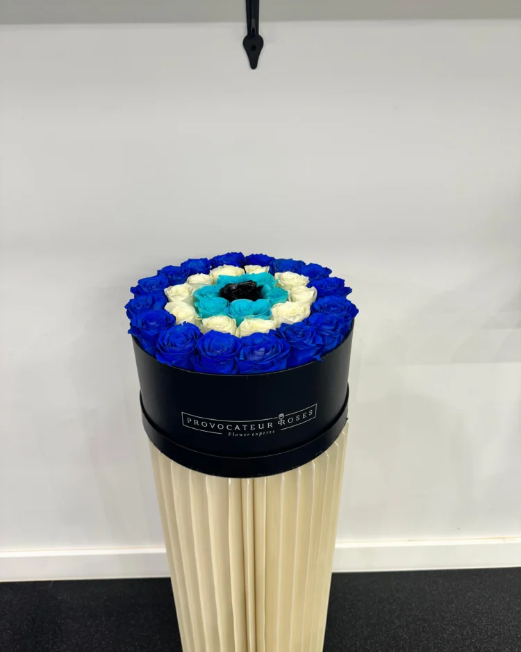Turkish Eye in a Round Box of Eternal Roses