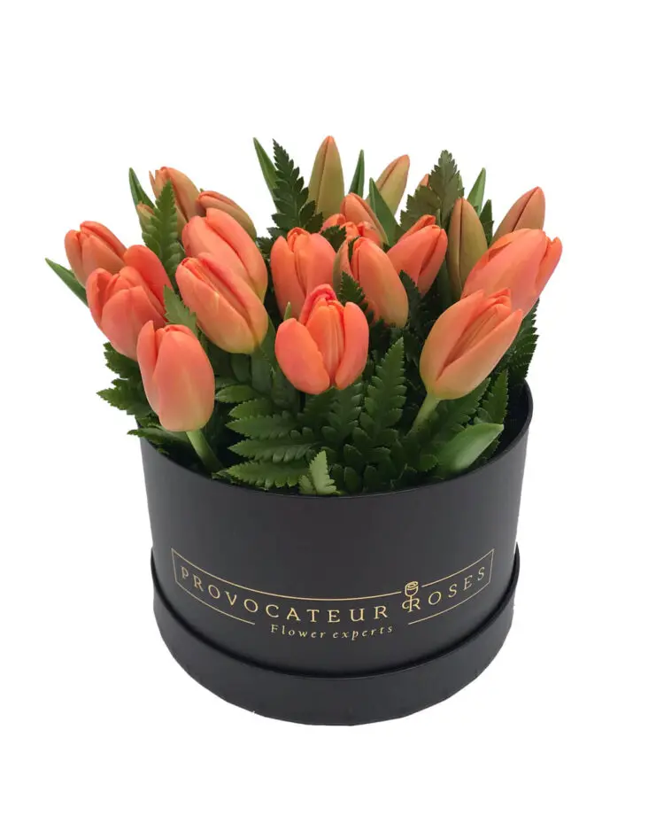 Box of orange tulips