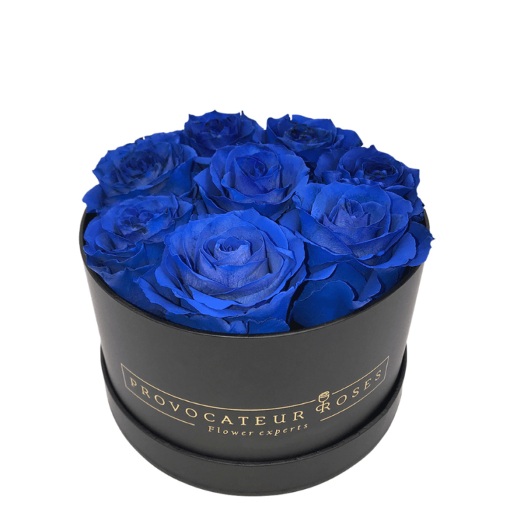 Caja Redonda de Rosas Preservadas azules