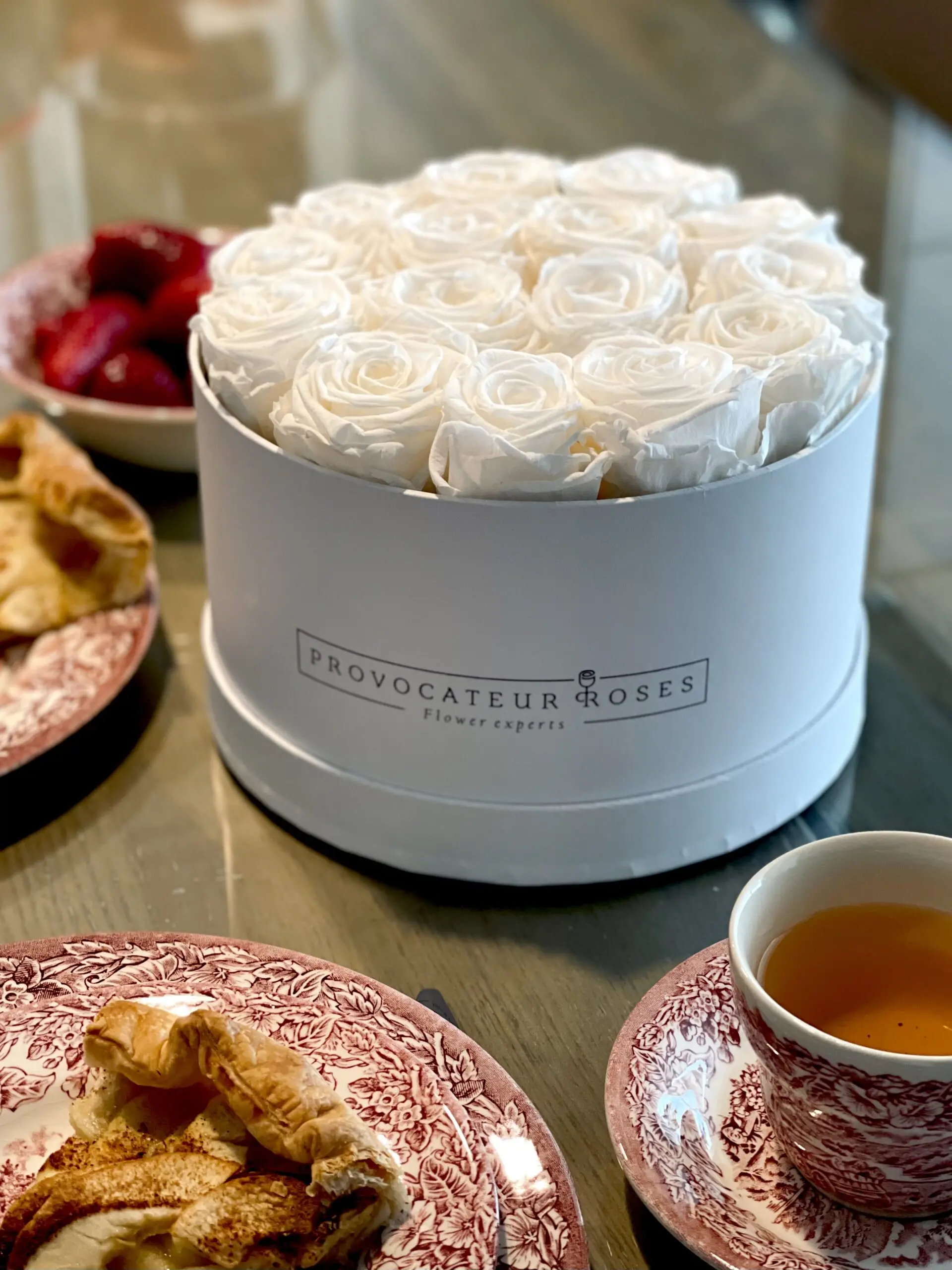 Round Box of Fresh White Roses