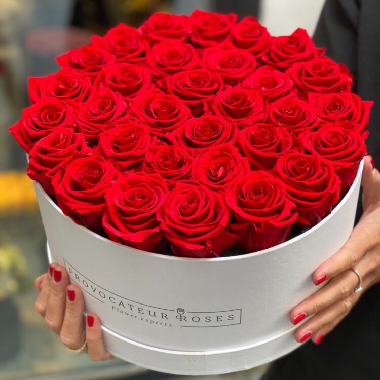Caja Redonda de Rosas Preservadas red