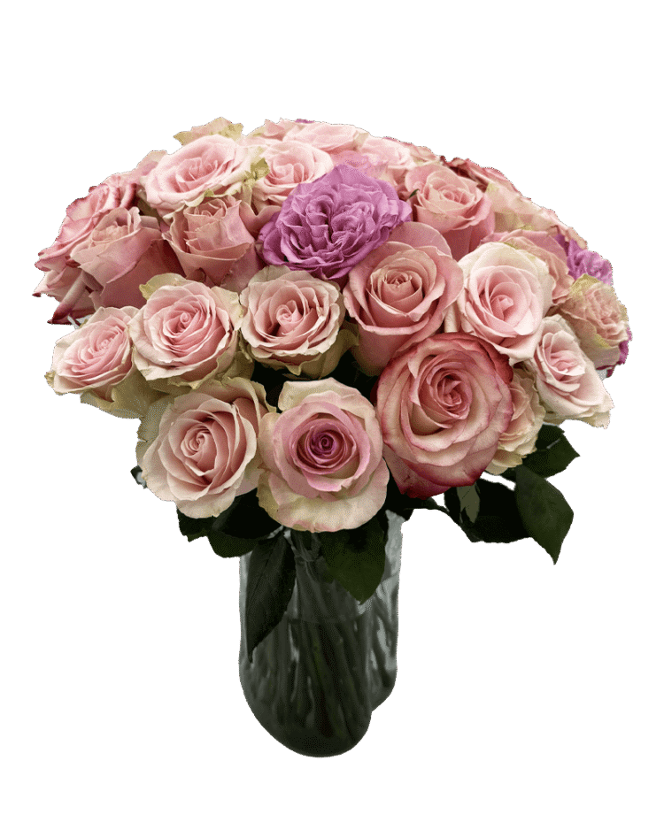 Букет из розовых роз разных сортов