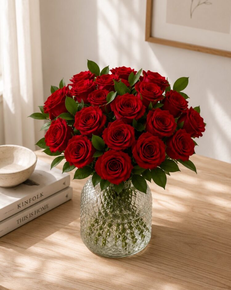 Ramo variado de 21 rosas rojas