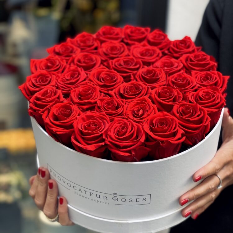Caja Redonda de Rosas Frescas