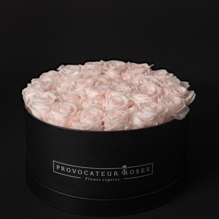 Caja Redonda Negra Rosas Eternas Pink Blush