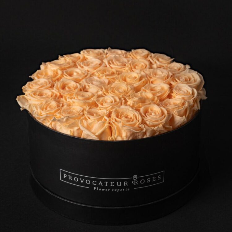 Caja Redonda Negra Rosas Eternas Peach