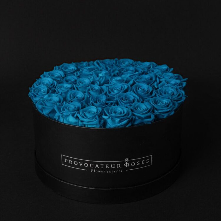Caja Redonda Negra Rosas Eternas Aquamarine