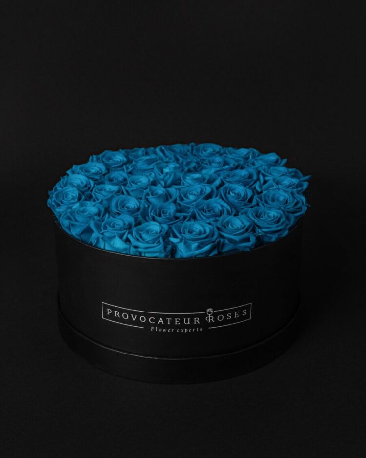Caja Redonda Negra Rosas Eternas Aquamarine