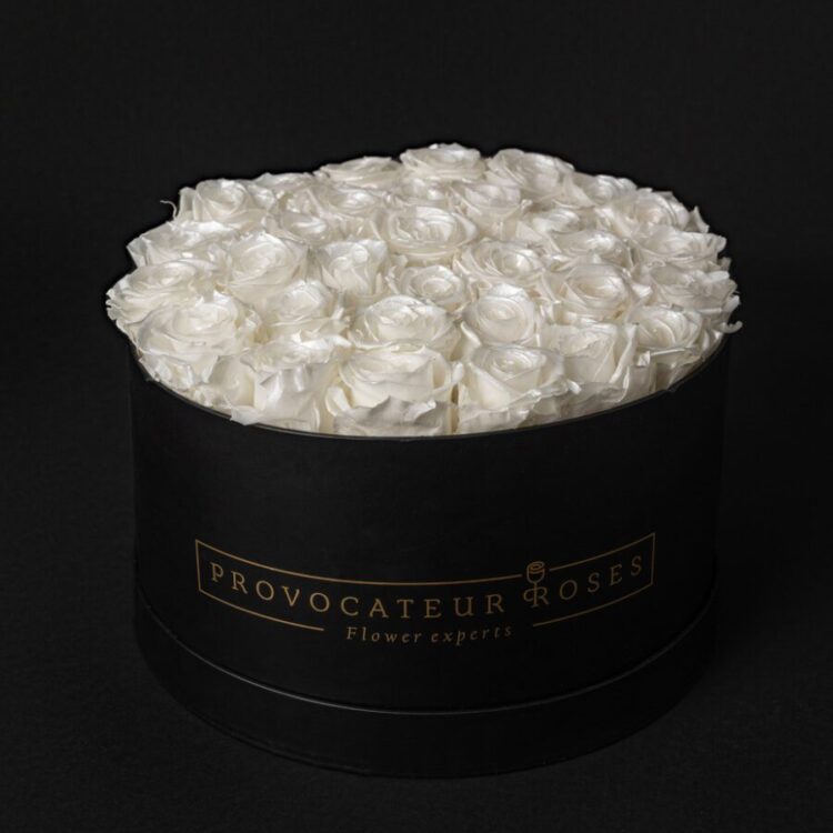 Caja Redonda Negra Rosas Eternas White