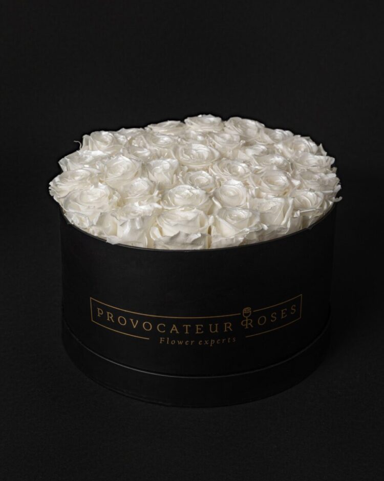 Caja Redonda Negra Rosas Eternas White