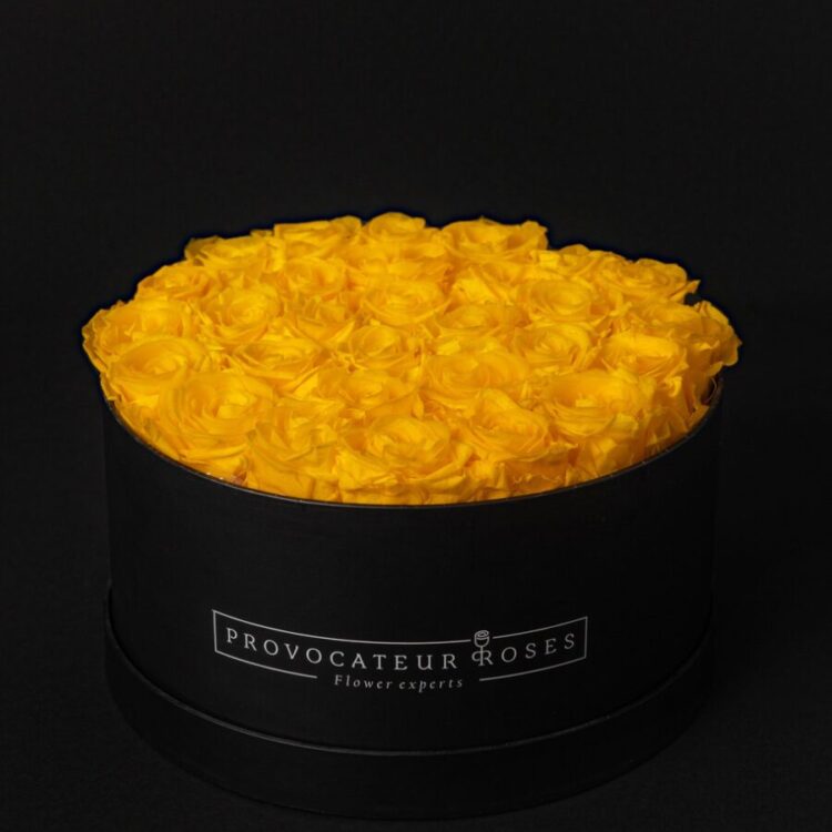 Caja Redonda de Rosas Preservadas sunny yellow