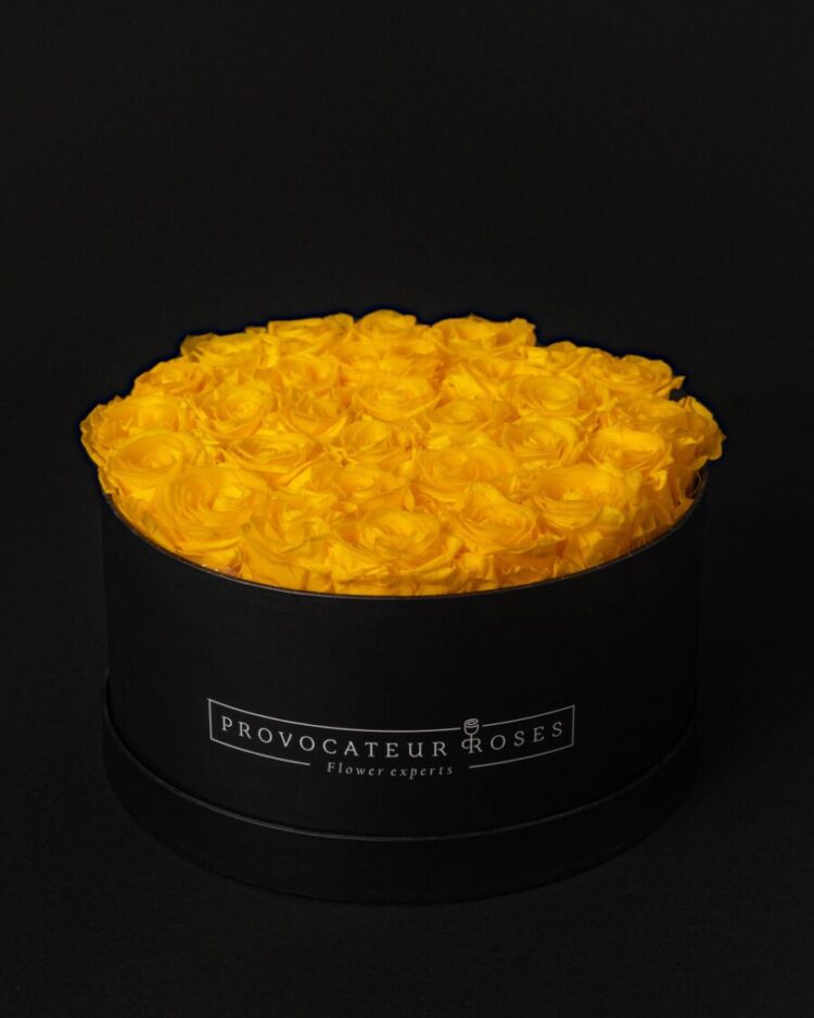 Caja Redonda de Rosas Preservadas yellow