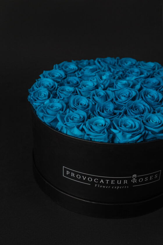 Caja Redonda Negra Rosas Eternas Aquamarine - Imagen 2