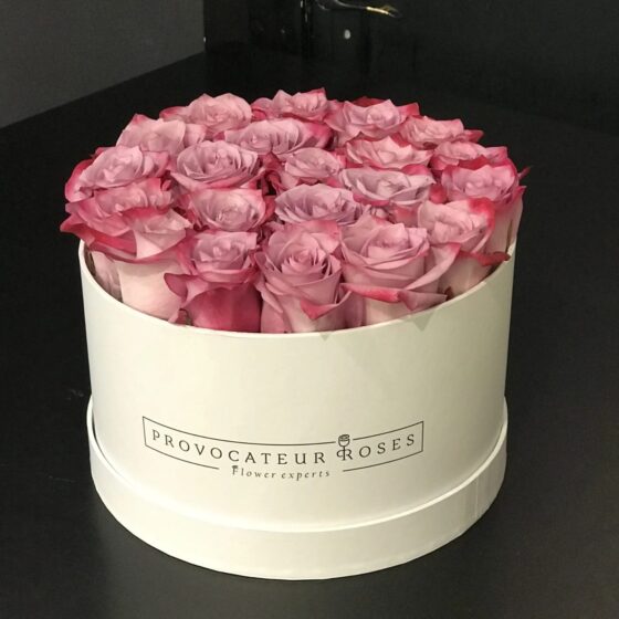 Caja redonda con rosas deep purple - Imagen 2