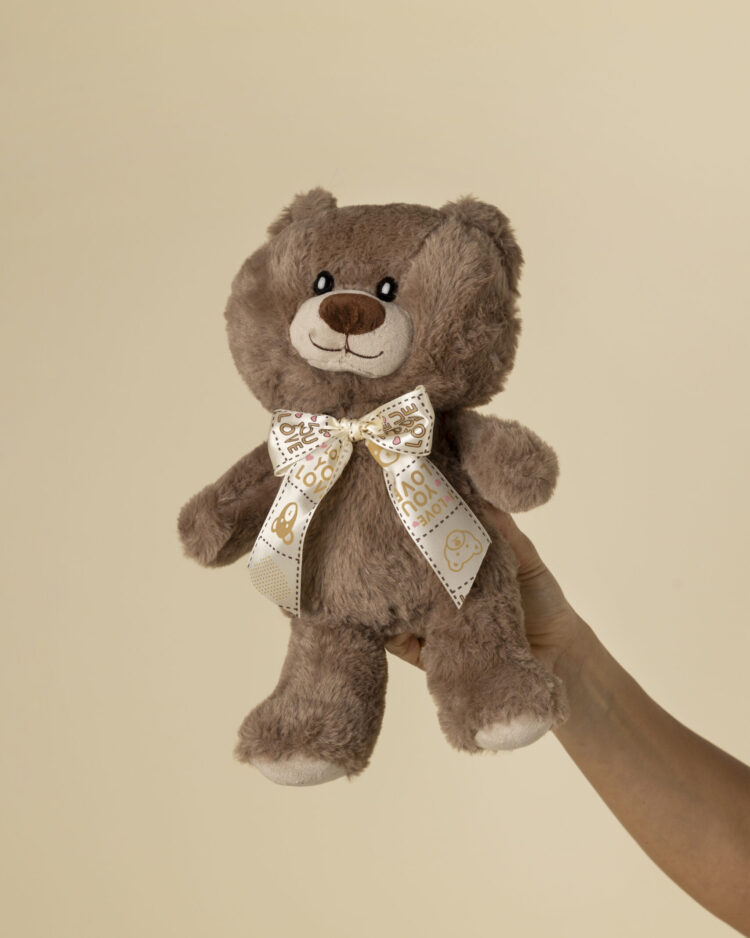 Peluche teddy marrón oscuro con lazo