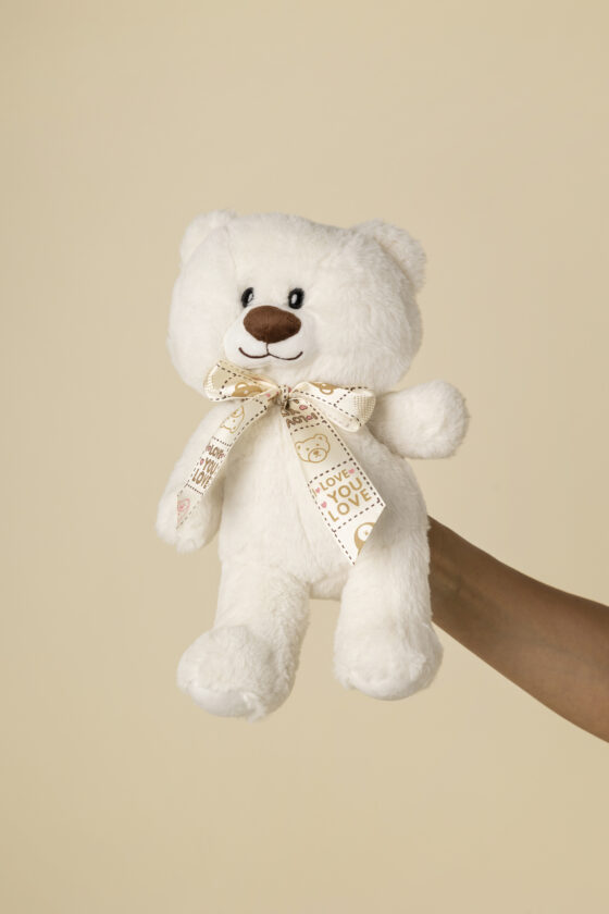 Peluche teddy blanco con lazo