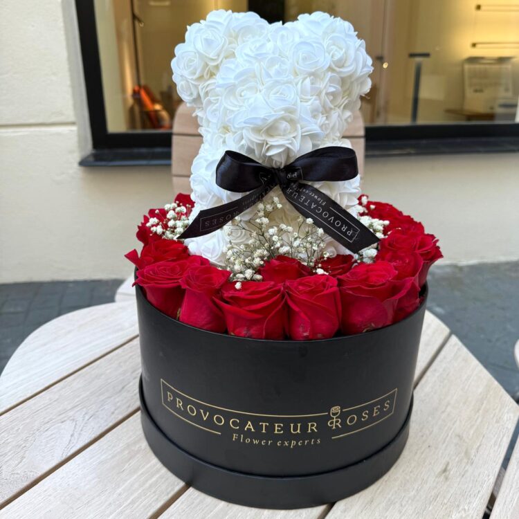 White Flower Teddy Box