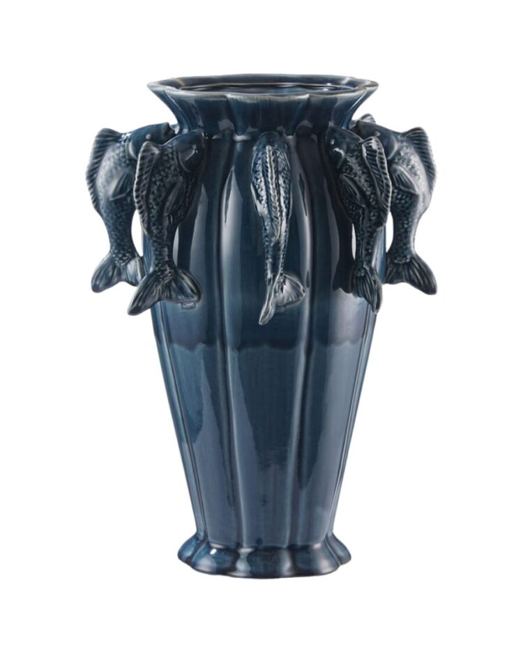 Jarrón Elegant Fish de Cerámica Azul