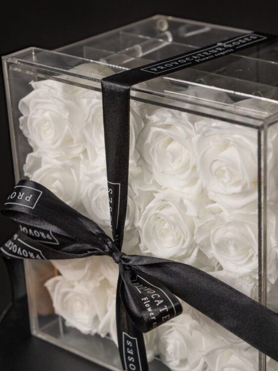 Caja Acrílica con 16 Rosas Preservadas Blancas - Imagen 3