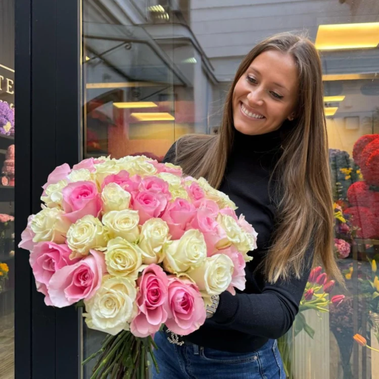White Roses with Pink