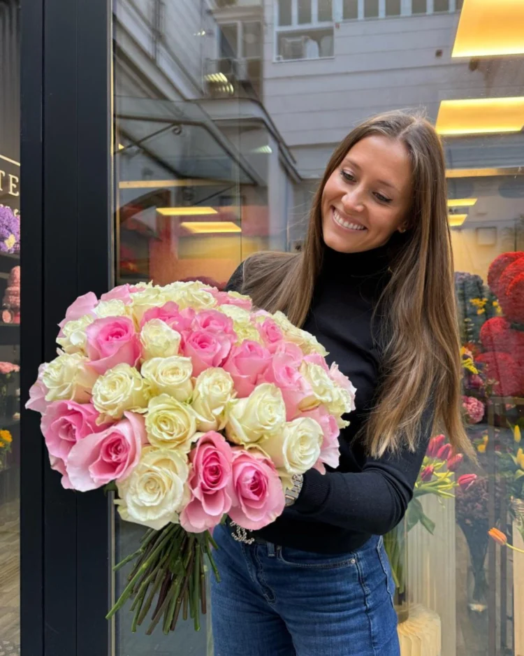White Roses with Pink