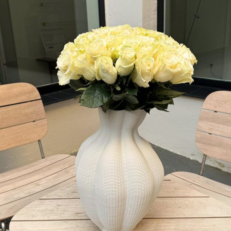 Jarrón Premium de Cerámica con 50 Rosas Blancas