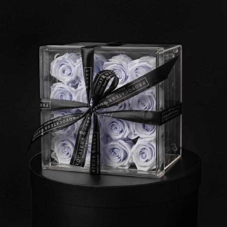 Acrylic Box with 16 Preserved Lilac Roses