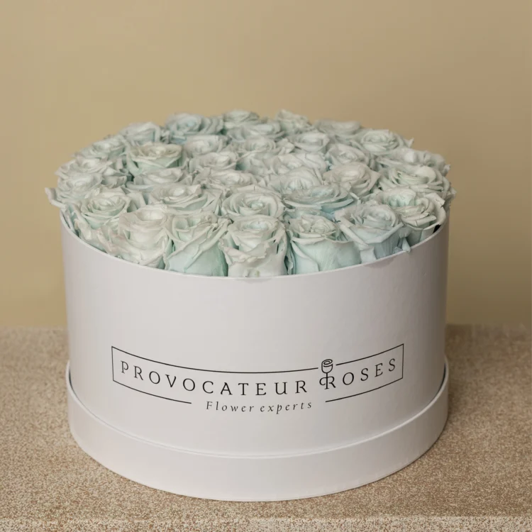 Round Box of Preserved Roses Light Blue