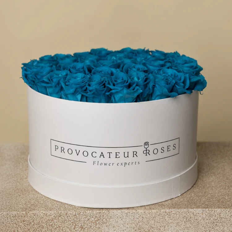 Aquamarine Preserved Rose Round Box
