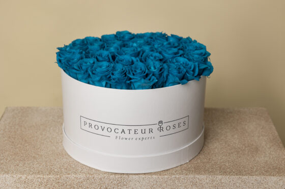 Caja redonda de rosas preservadas aquamarine - Imagen 2