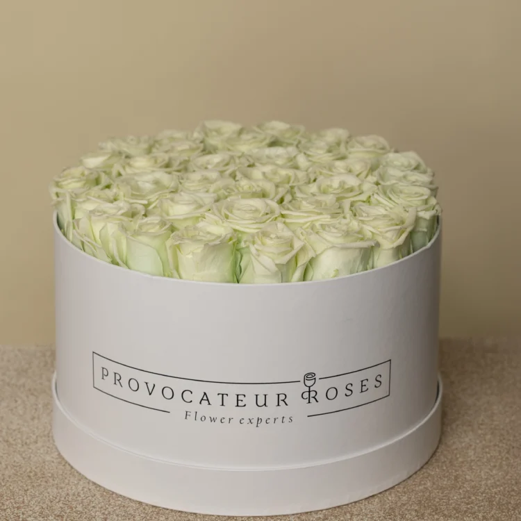 Round box of preserved Tiffany roses