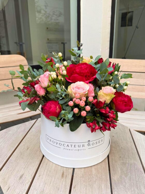 Box of Assorted Red and White Flowers