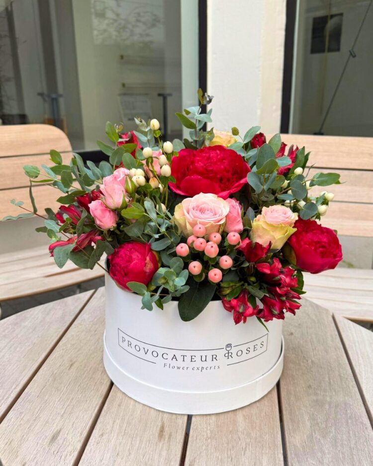 Box of Assorted Red and White Flowers
