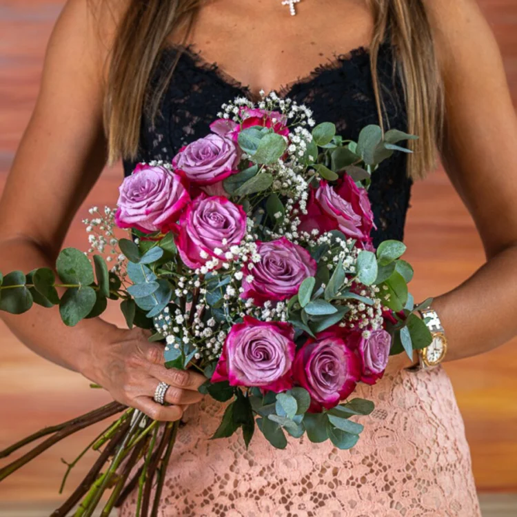 Bouquet of 12 Assorted Deep Purple Roses