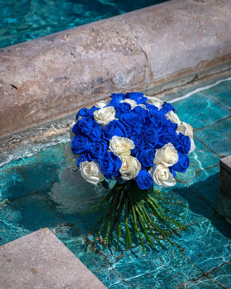 Bouquet Frozen 50 Rosas Azules y Blancas