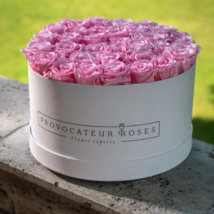 White Box 30cm Baby Pink Roses