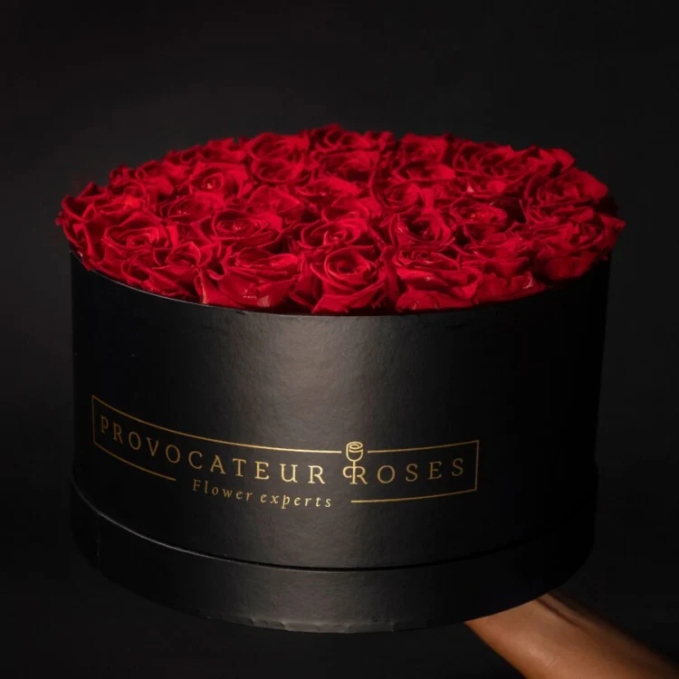 Black Round Box Eternal Red Roses