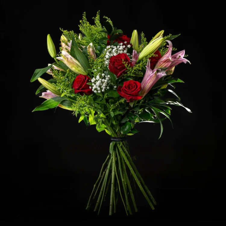Bouquet of Pink Lilium and Red Roses