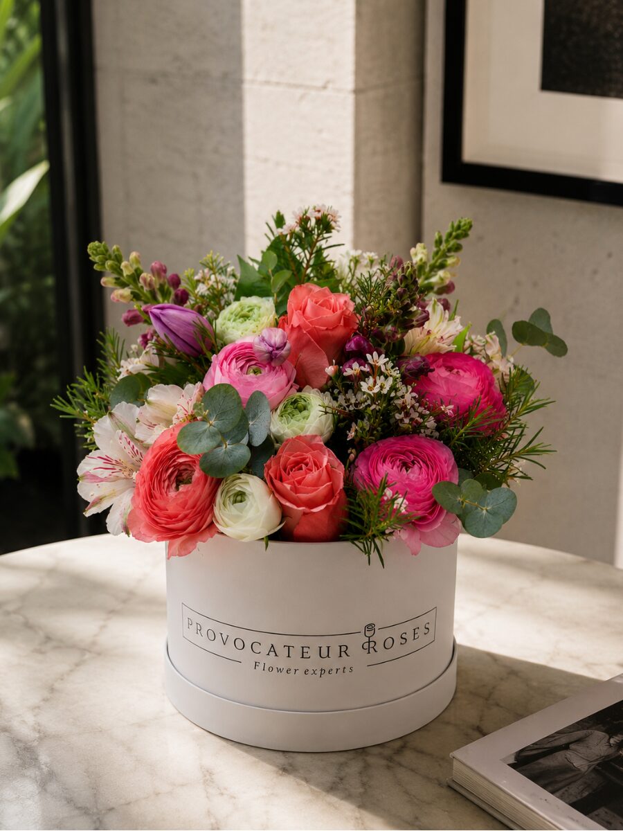 Caja de flores mixtas rosas