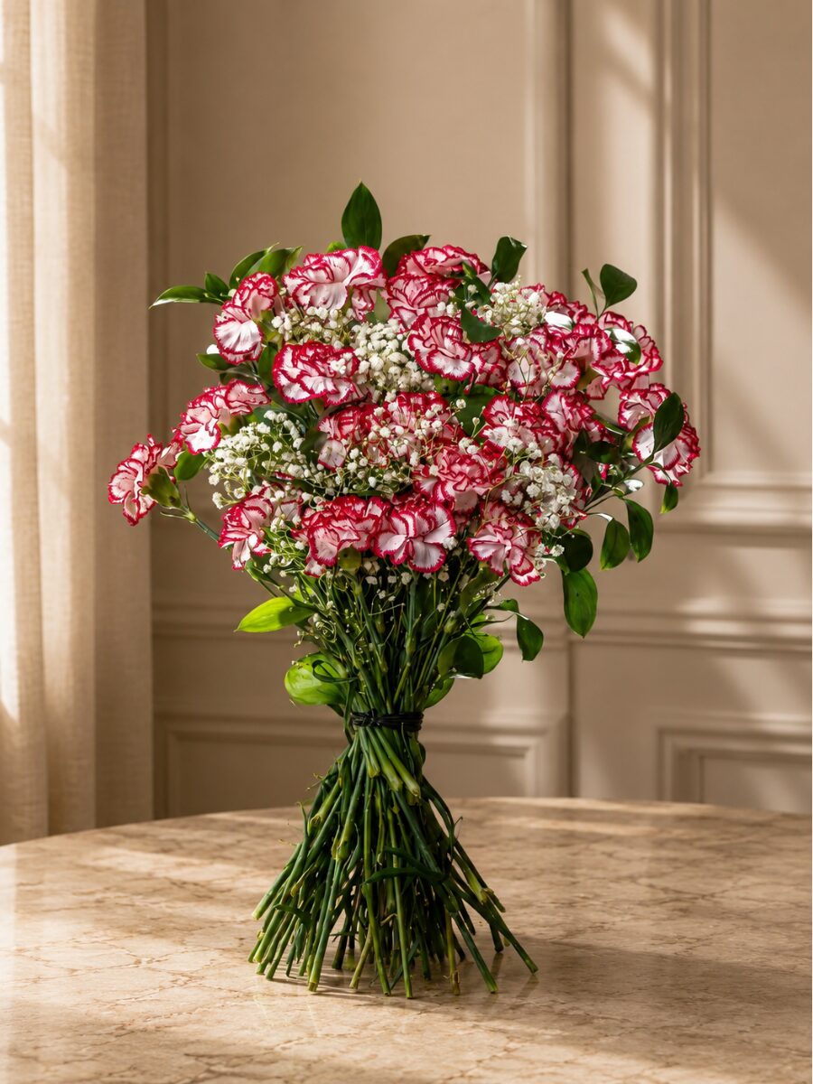 Ramo 24 Claveles Bicolor Rosa y Blanco con Verdes