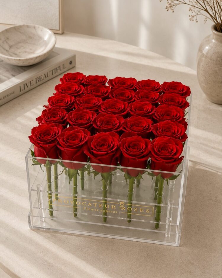 Rosas Rojas Preservadas en caja acrílica